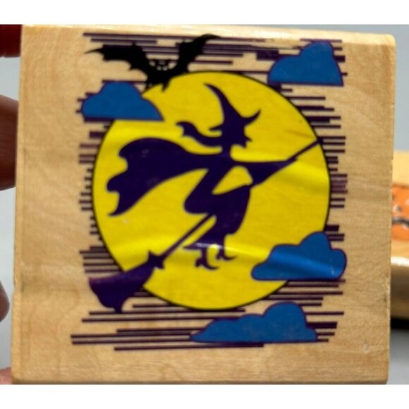 3 Halloween Rubber Stamp Witch Dracula Cat Pumpkin Canadian Maple Collections - Picture 2 of 7